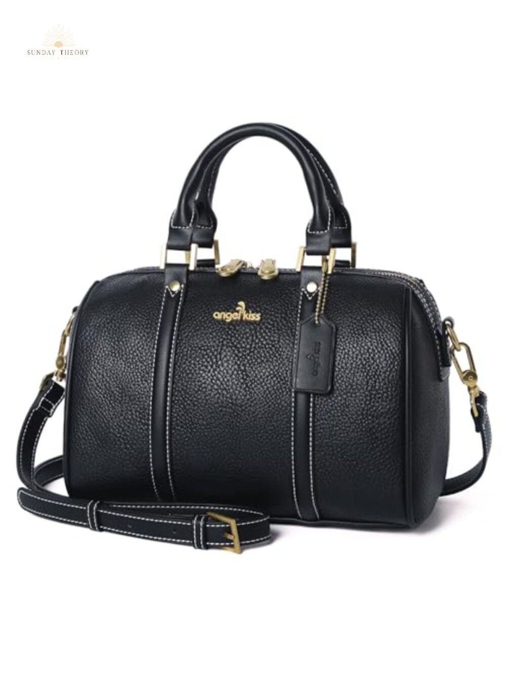 Vegan Leather Barrel Satchel Purse with Crossbody Strap